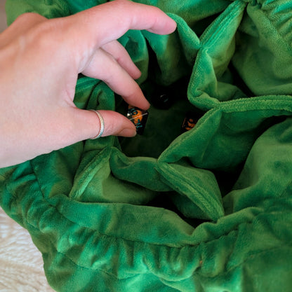Pumpkin Plush Dice Bag with Pockets Orange and Green Drawstring Bag for DnD and Halloween