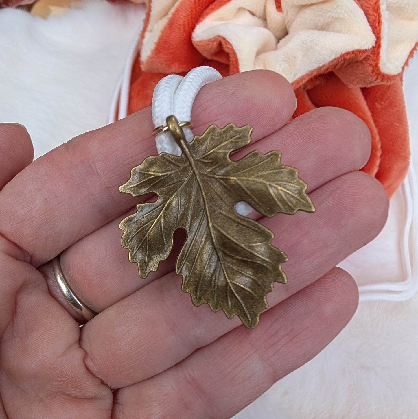 Fox Plush Dice Bag - Deep Red-Orange & Cream Drawstring Pouch with Embroidered Fox Fennek and Finch