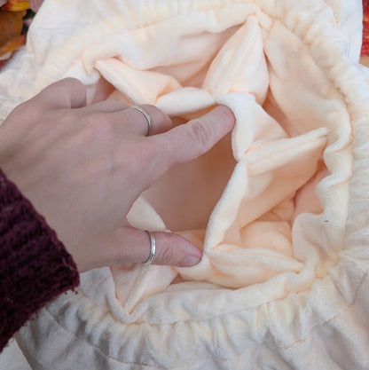 Fox Plush Dice Bag - Deep Red-Orange & Cream Drawstring Pouch with Embroidered Fox Fennek and Finch