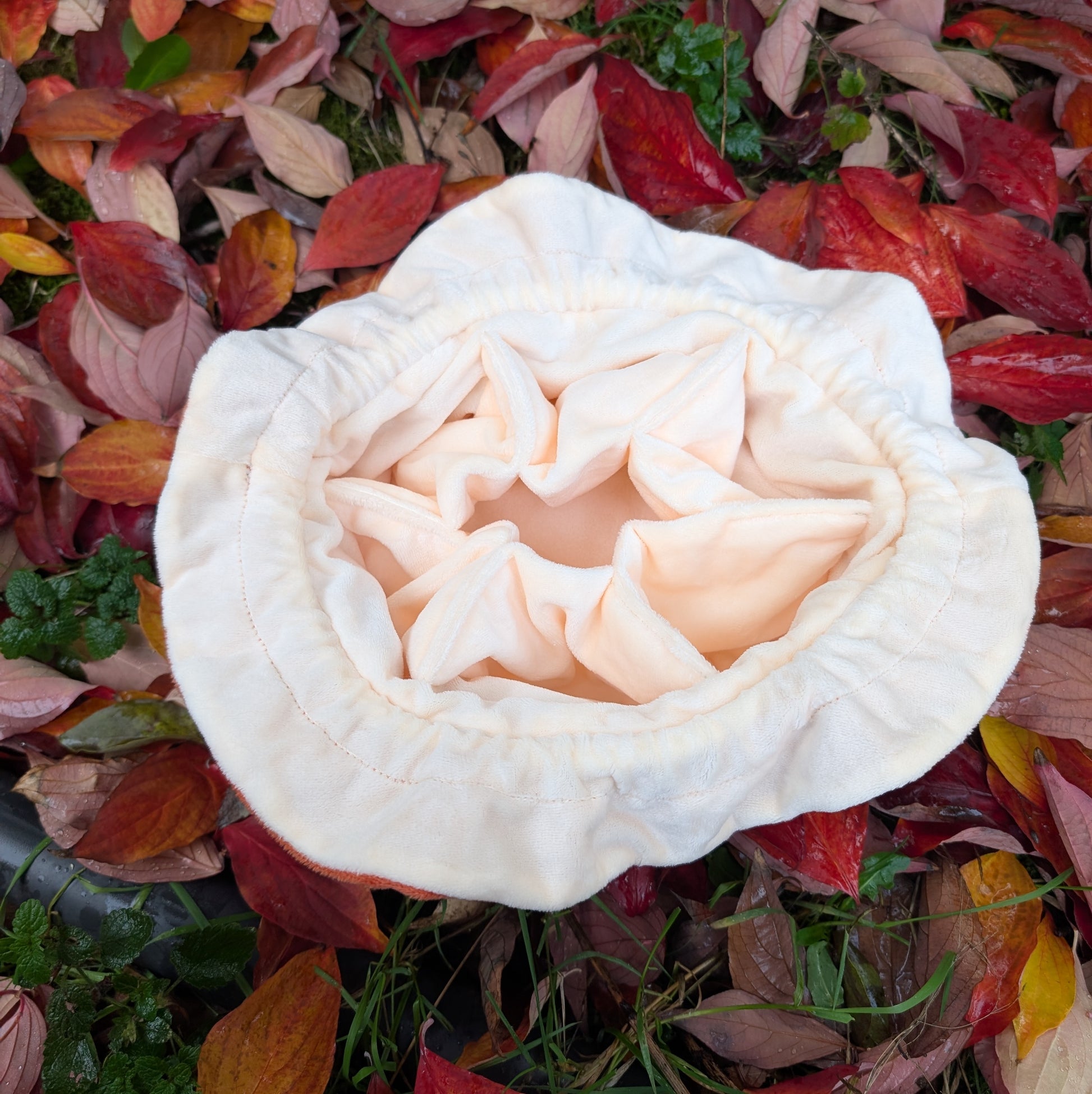 Fox Plush Dice Bag - Deep Red-Orange & Cream Drawstring Pouch with Embroidered Fox Fennek and Finch