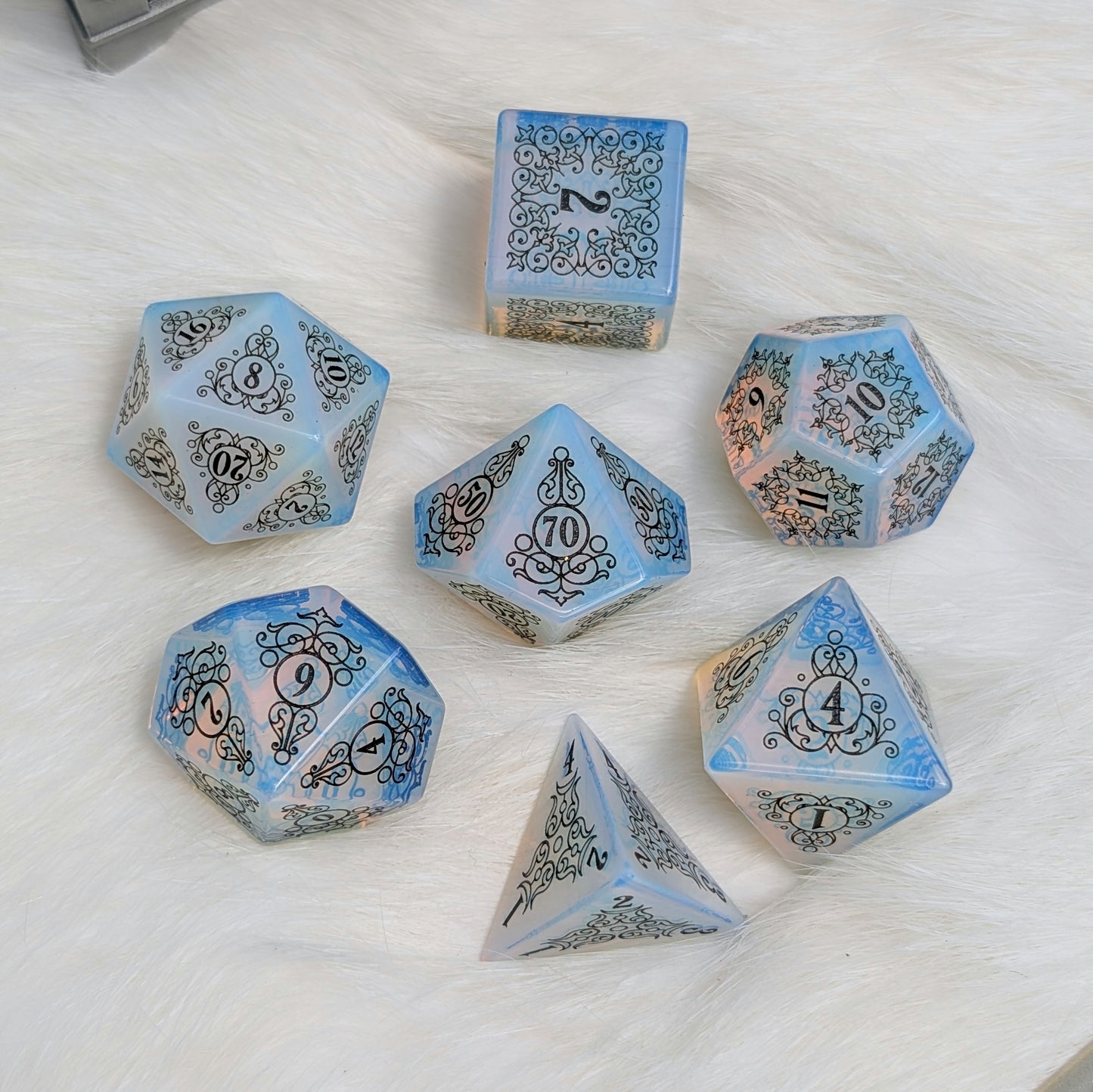 Garden Gate Opalite Gemstone DnD Dice with Black Font | Fennek & Finch