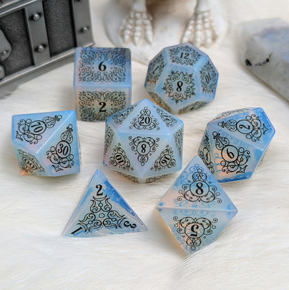 Garden Gate Opalite Gemstone DnD Dice with Black Font | Fennek & Finch