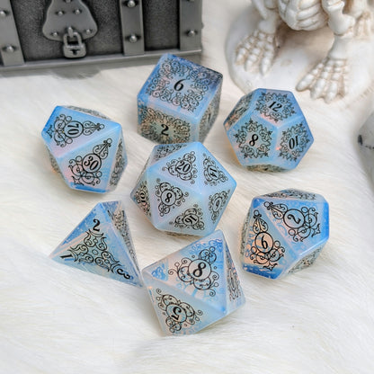 Garden Gate Opalite Gemstone DnD Dice with Black Font | Fennek & Finch