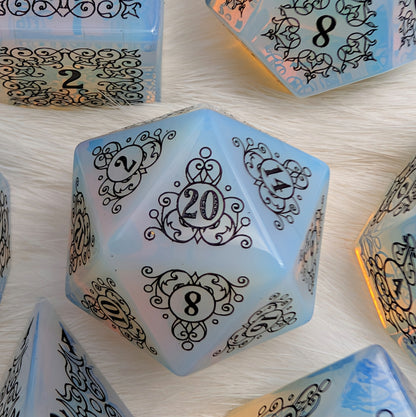 Garden Gate Opalite Gemstone DnD Dice with Black Font | Fennek & Finch