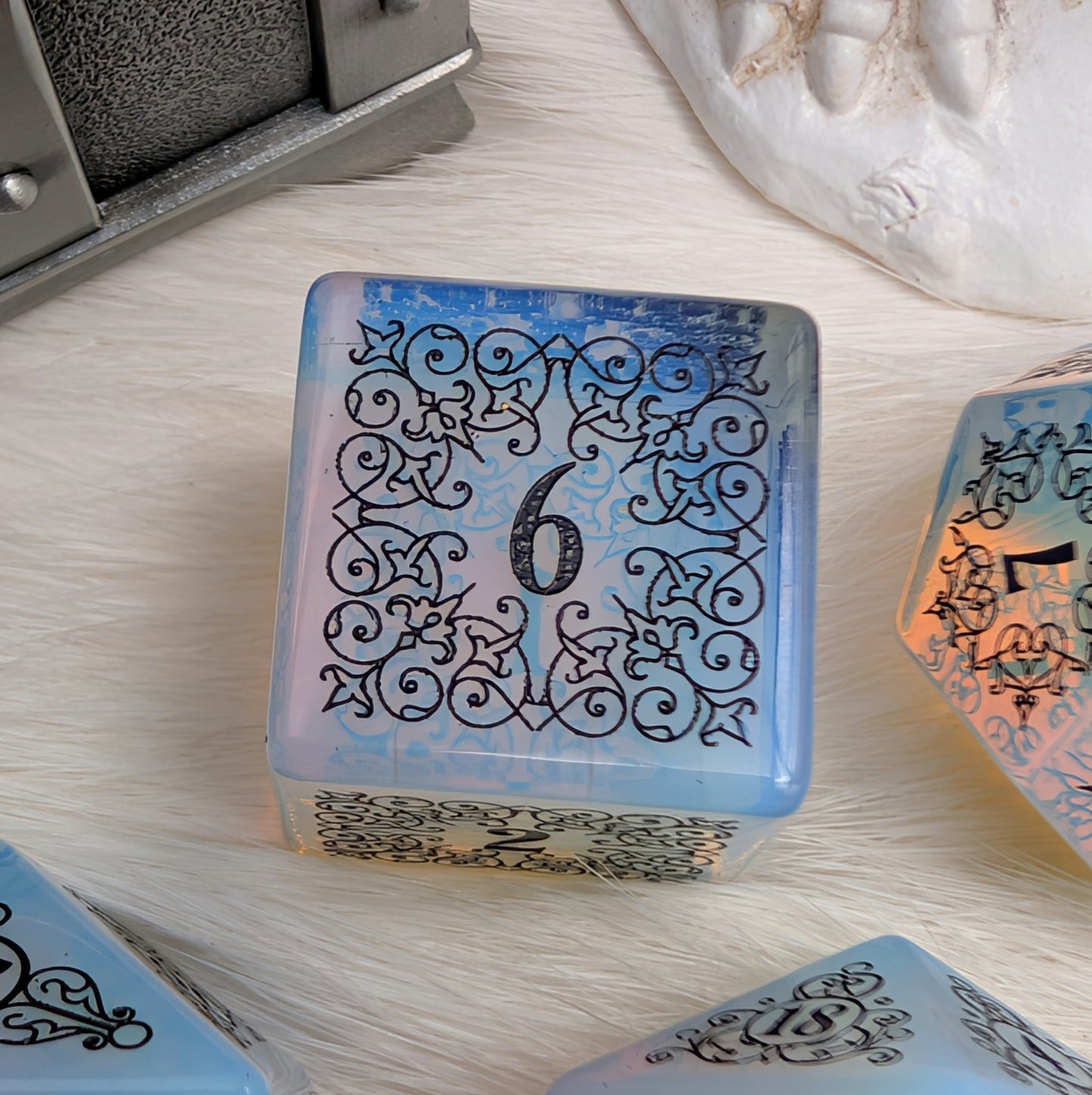 Garden Gate Opalite Gemstone DnD Dice with Black Font | Fennek & Finch