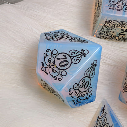 Garden Gate Opalite Gemstone DnD Dice with Black Font | Fennek & Finch