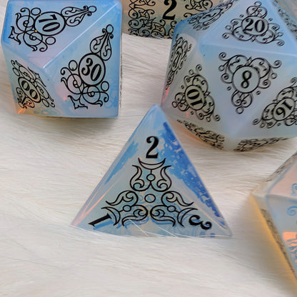 Garden Gate Opalite Gemstone DnD Dice with Black Font | Fennek & Finch