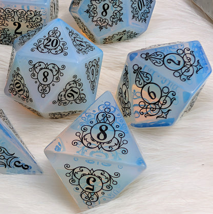 Garden Gate Opalite Gemstone DnD Dice with Black Font | Fennek & Finch