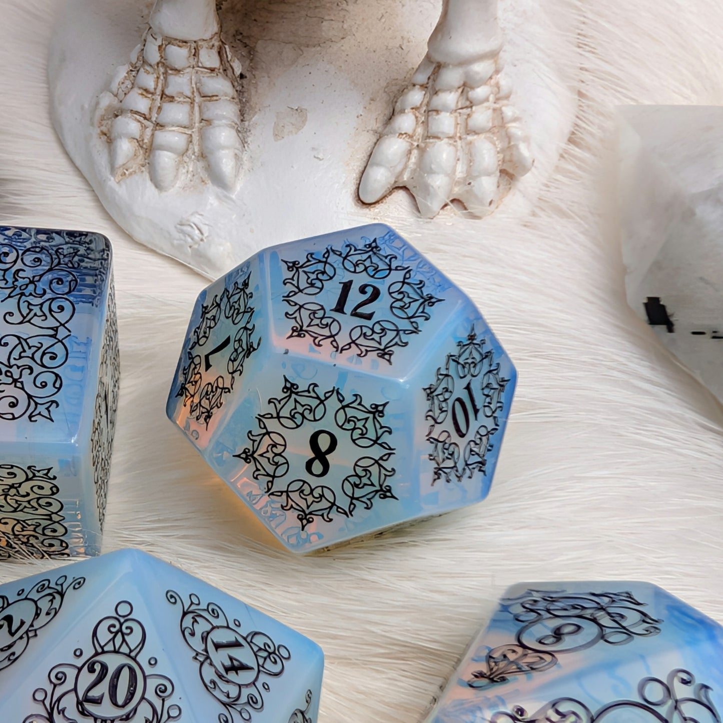 Garden Gate Opalite Gemstone DnD Dice with Black Font | Fennek & Finch