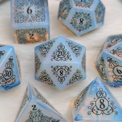 Garden Gate Opalite Gemstone DnD Dice with Black Font | Fennek & Finch