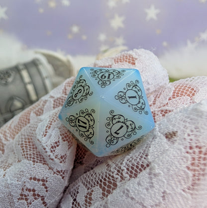 Garden Gate Opalite Gemstone DnD Dice with Black Font | Fennek & Finch