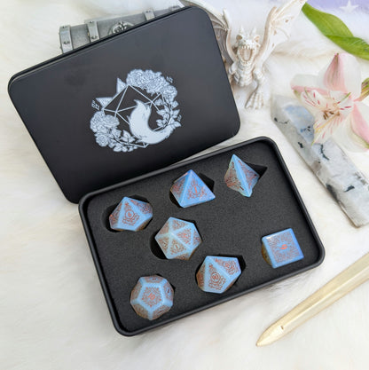 Garden Gate Opalite Gemstone DnD Dice with Copper Font | Fennek & Finch