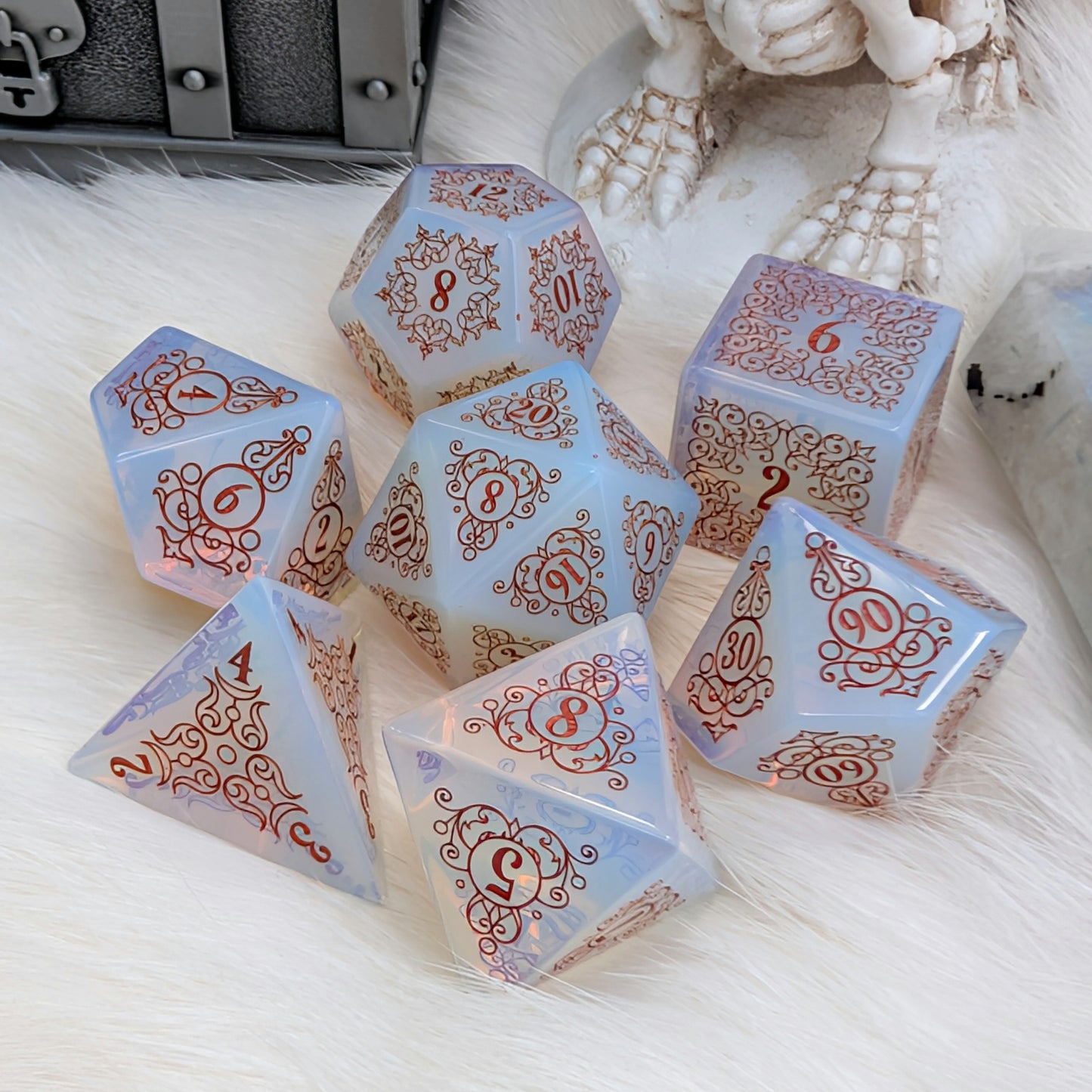 Garden Gate Opalite Gemstone DnD Dice with Copper Font | Fennek & Finch