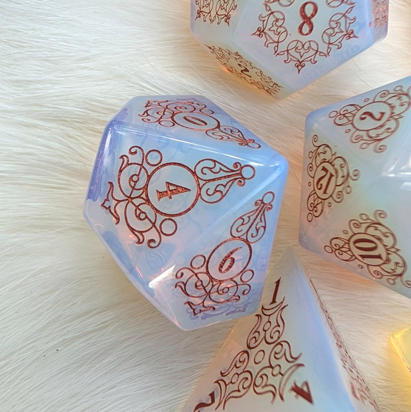 Garden Gate Opalite Gemstone DnD Dice with Copper Font | Fennek & Finch