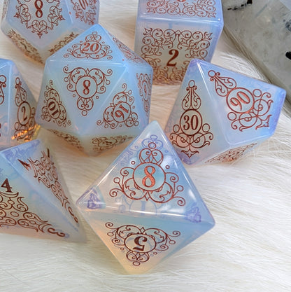 Garden Gate Opalite Gemstone DnD Dice with Copper Font | Fennek & Finch
