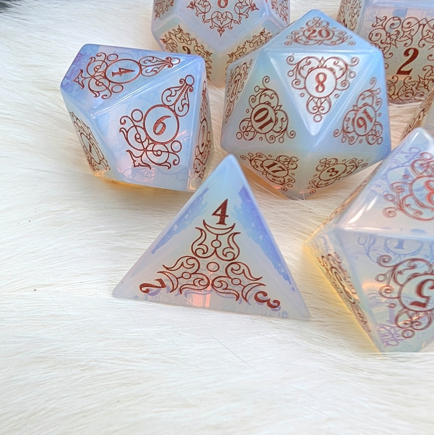 Garden Gate Opalite Gemstone DnD Dice with Copper Font | Fennek & Finch