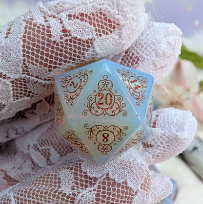 Garden Gate Opalite Gemstone DnD Dice with Copper Font | Fennek & Finch