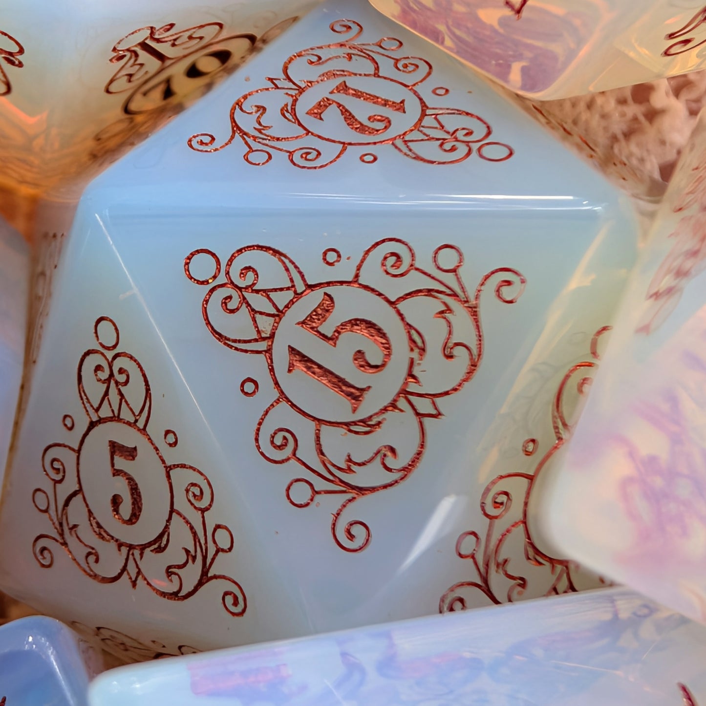 Garden Gate Opalite Gemstone DnD Dice with Copper Font | Fennek & Finch