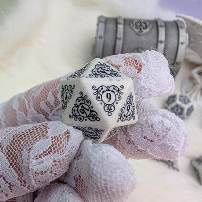 Garden Gate White Howlite Gemstone Dice Set with Black Font | Fennek & Finch