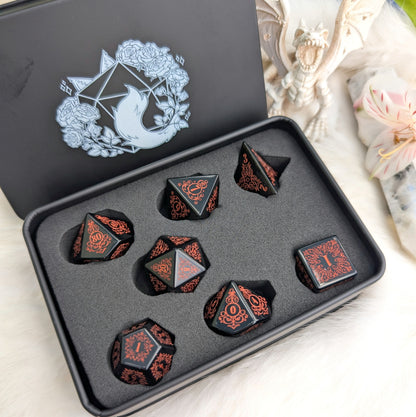 Garden Gate Obsidian Gemstone Dice Set with Copper Font | Fennek & Finch