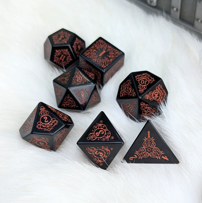 Garden Gate Obsidian Gemstone Dice Set with Copper Font | Fennek & Finch