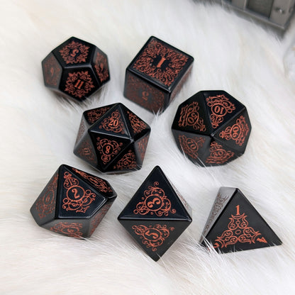 Garden Gate Obsidian Gemstone Dice Set with Copper Font | Fennek & Finch