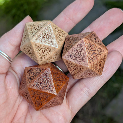 Garden Gate Large Wood D20 in Beech – Art Nouveau Engraved Wooden Die | Fennek & Finch