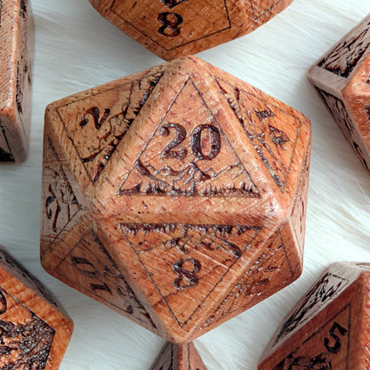 Everwild Rosewood Dice Set – Mountains & Forest Engravings with Glossy Finish (7-Piece)