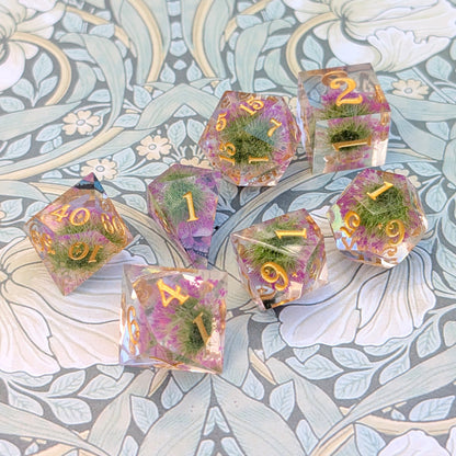 Butterfly Fields Dice Set, Botanical Sharp Edge Resin DnD Dice