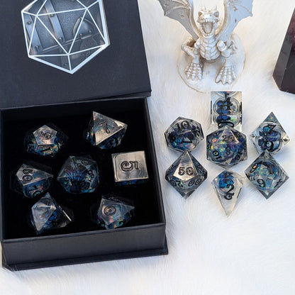 Butterfly Orb Dice Set, Liquid Core Sharp Edge Resin DnD Dice