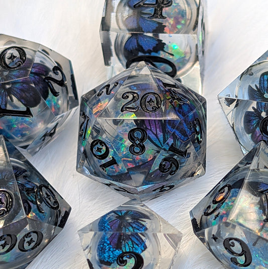 Butterfly Orb Dice Set, Liquid Core Sharp Edge Resin DnD Dice