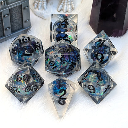Butterfly Orb Dice Set, Liquid Core Sharp Edge Resin DnD Dice