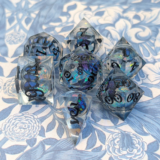 Butterfly Orb Dice Set, Liquid Core Sharp Edge Resin DnD Dice