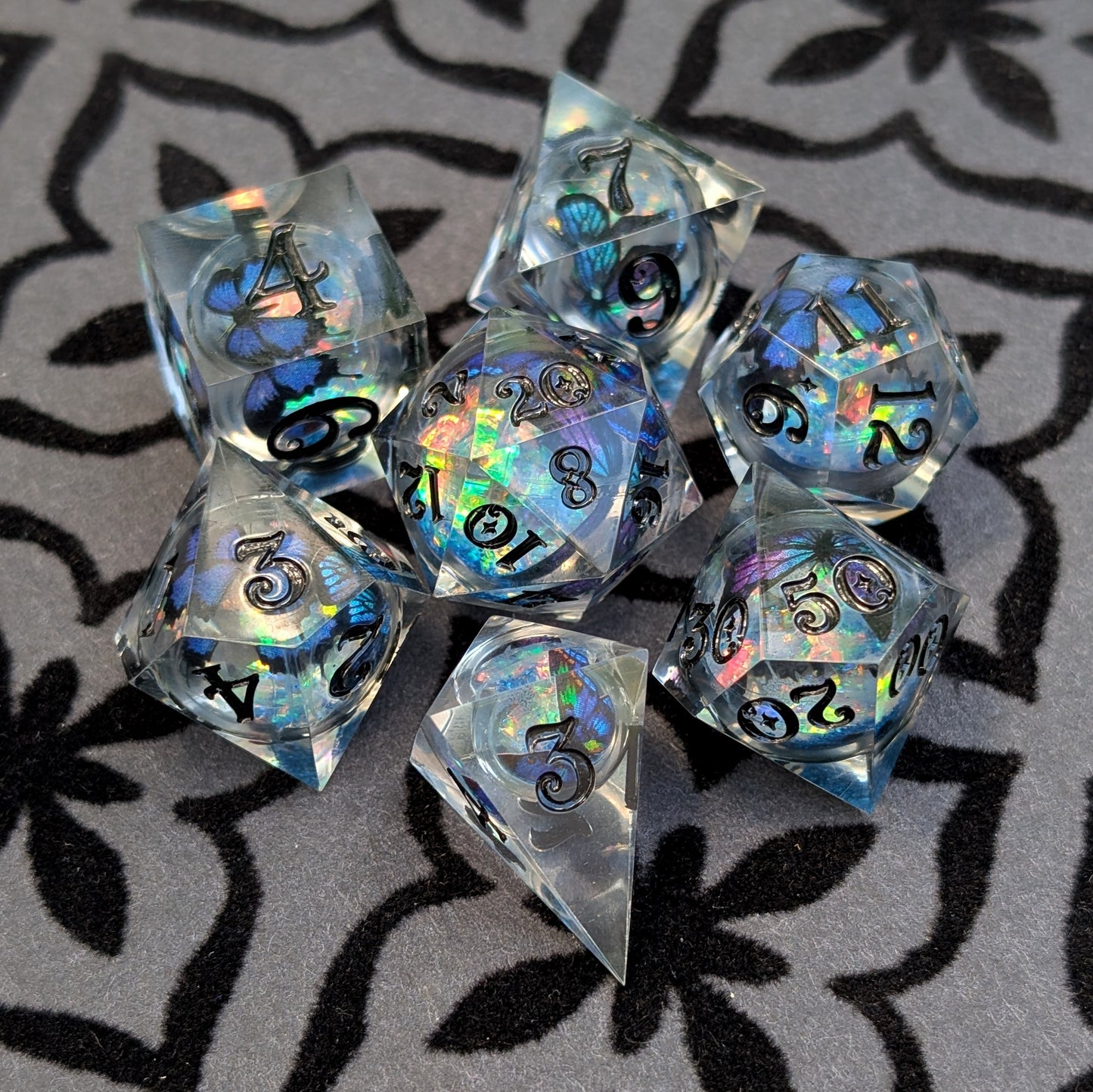 Butterfly Orb Dice Set, Liquid Core Sharp Edge Resin DnD Dice