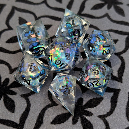 Butterfly Orb Dice Set, Liquid Core Sharp Edge Resin DnD Dice