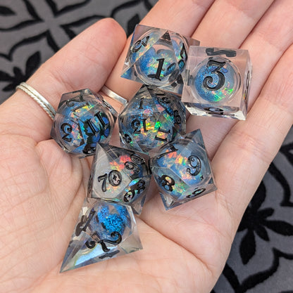 Butterfly Orb Dice Set, Liquid Core Sharp Edge Resin DnD Dice