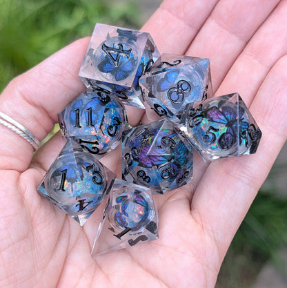 Butterfly Orb Dice Set, Liquid Core Sharp Edge Resin DnD Dice