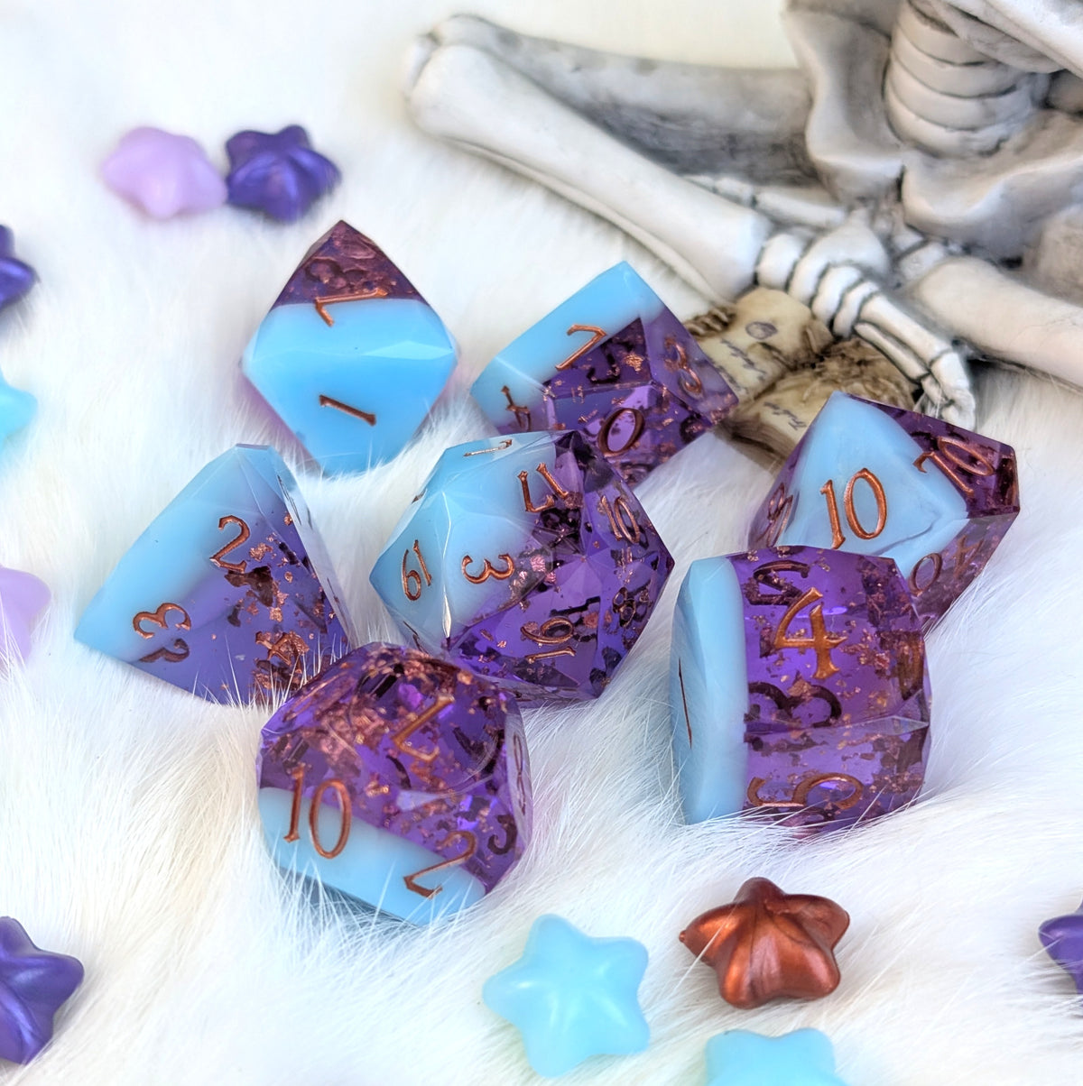 Diamond Cut DnD Dice Set - Blue & Purple Resin - Phantom Glass