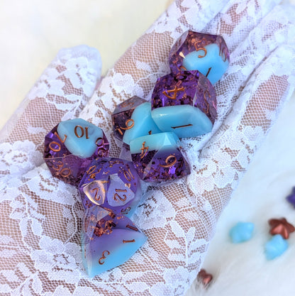 Diamond Cut DnD Dice Set - Blue & Purple Resin - Phantom Glass