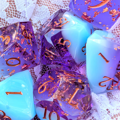 Diamond Cut DnD Dice Set - Blue & Purple Resin - Phantom Glass