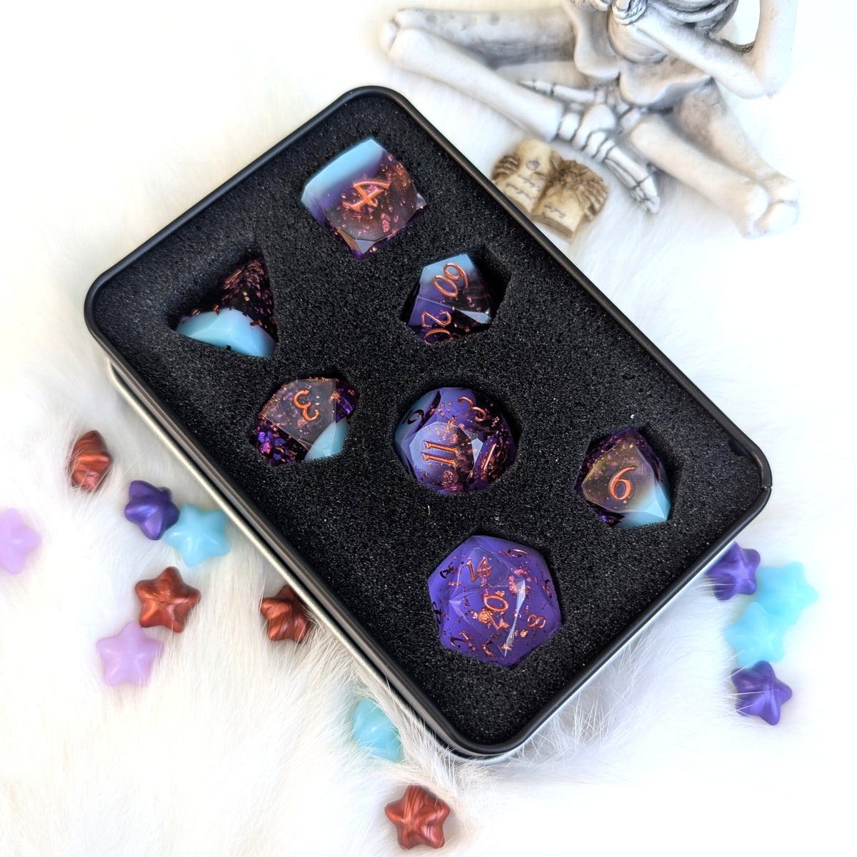 Diamond Cut DnD Dice Set - Blue & Purple Resin - Phantom Glass