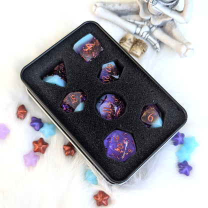 Diamond Cut DnD Dice Set - Blue & Purple Resin - Phantom Glass