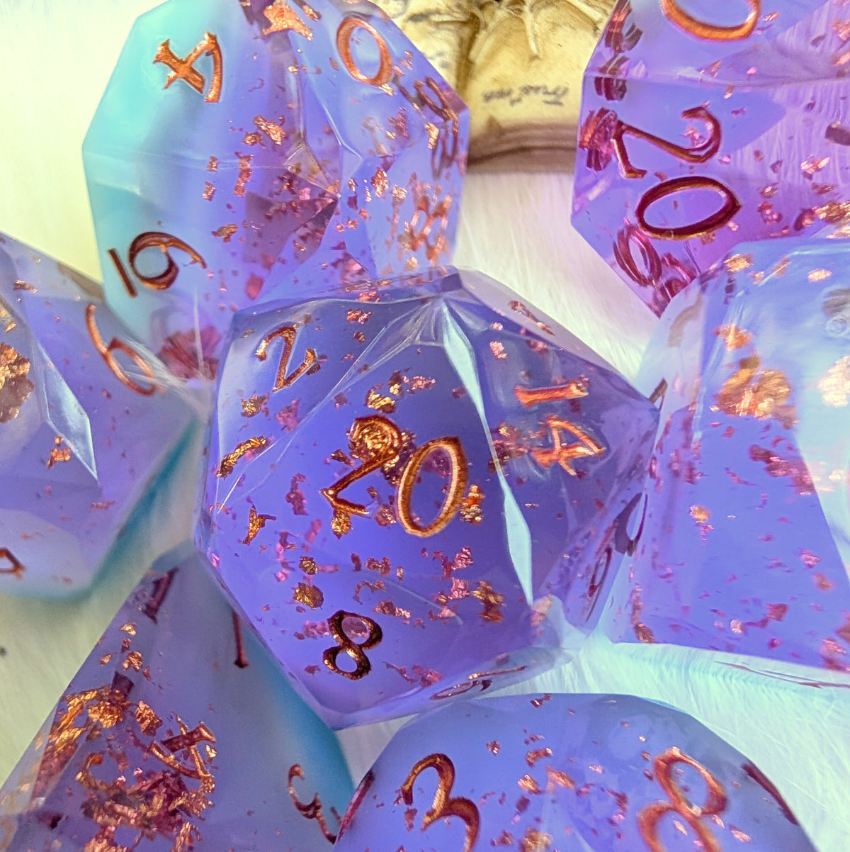 Diamond Cut DnD Dice Set - Blue & Purple Resin - Phantom Glass