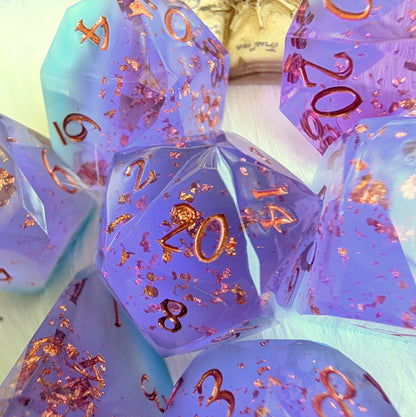 Diamond Cut DnD Dice Set - Blue & Purple Resin - Phantom Glass