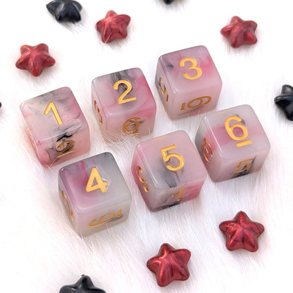 6 Piece D6 Dice Set - White Resin with Red & Black Ink - Potion No. 13