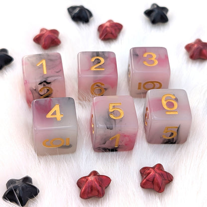 6 Piece D6 Dice Set - White Resin with Red & Black Ink - Potion No. 13