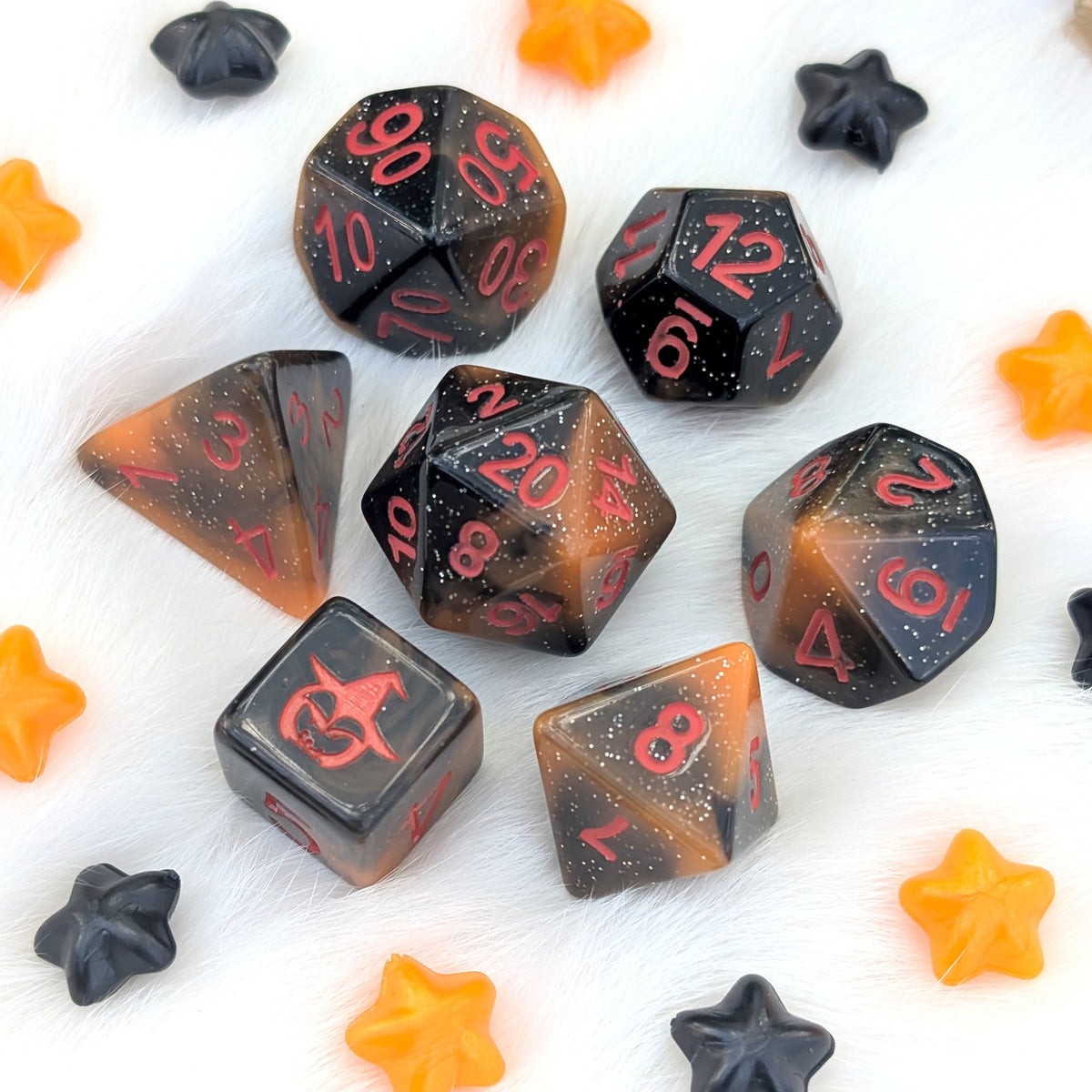 Halloween DnD Dice Set - Black & Orange Resin - Pumpkin Mischief
