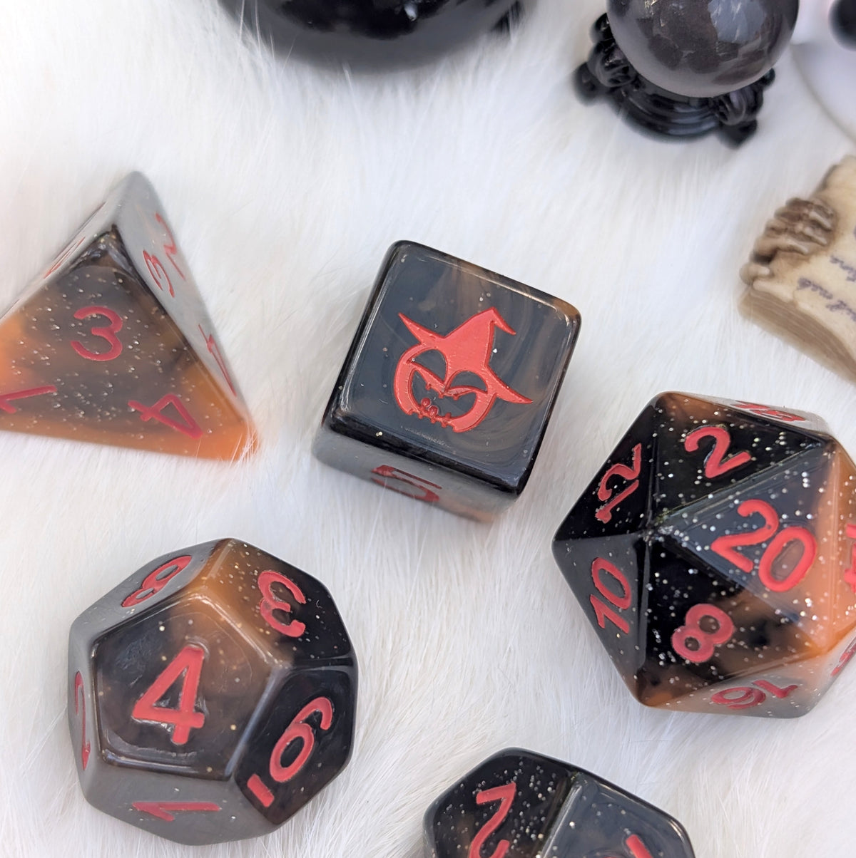 Halloween DnD Dice Set - Black & Orange Resin - Pumpkin Mischief