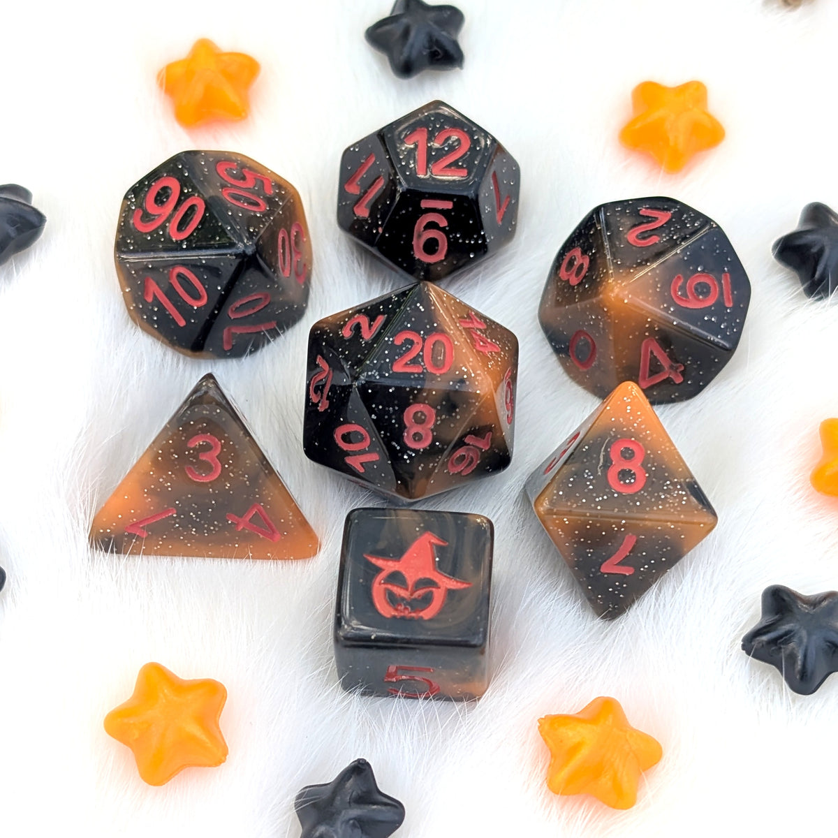 Halloween DnD Dice Set - Black & Orange Resin - Pumpkin Mischief