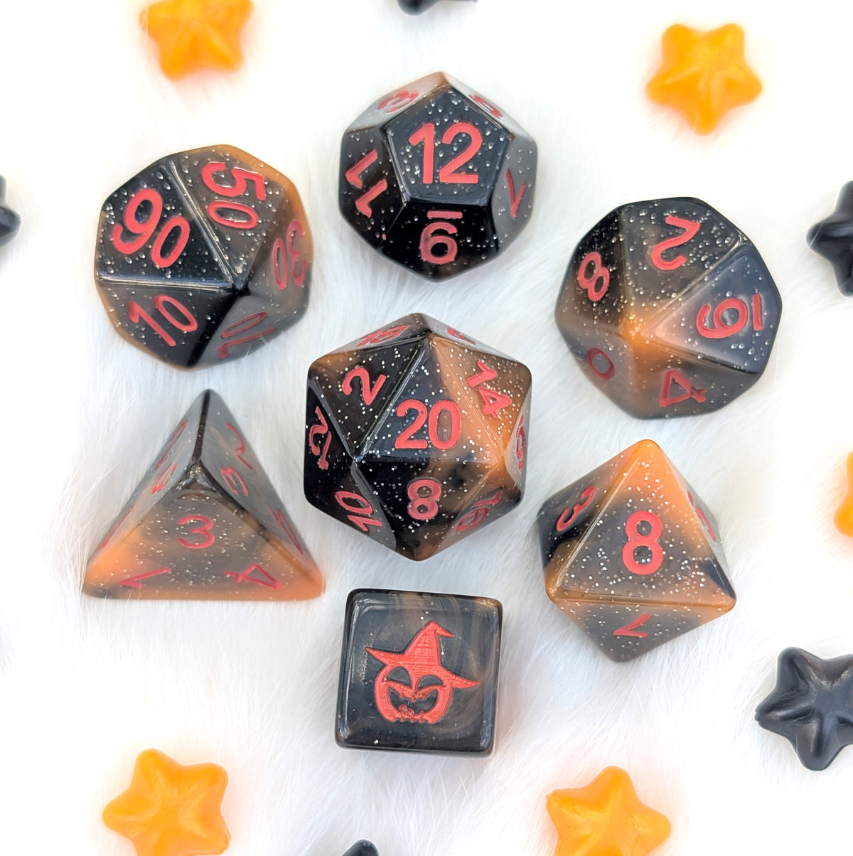 Halloween DnD Dice Set - Black & Orange Resin - Pumpkin Mischief